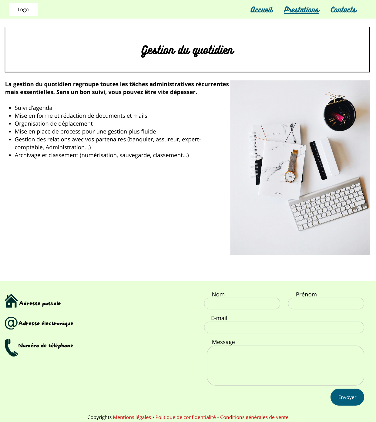 Page gestion du quotidien